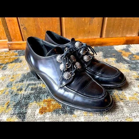 Black Italian leather oxfords - Picture 1 of 3